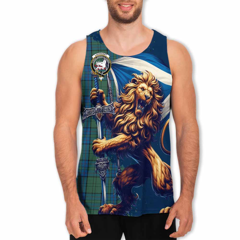 Lockhart Tartan Family Crest Men's Tank Top with Scottish Majestic Lion Men - Tartan Vibes Clothing