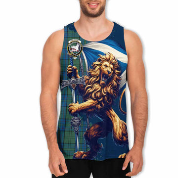 Lockhart Tartan Family Crest Men's Tank Top with Scottish Majestic Lion Men - Tartan Vibes Clothing
