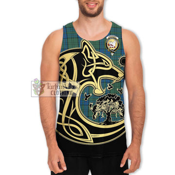 Lockhart Tartan Men's Tank Top with Family Crest Celtic Wolf Style Men - Tartan Vibes Clothing