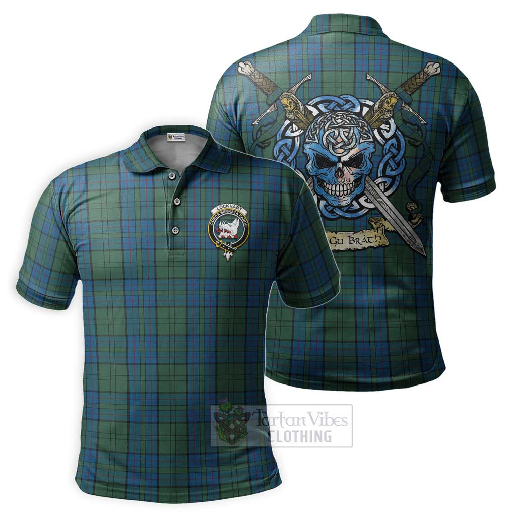 Lockhart Tartan Polo Shirt with Family Crest Celtic Skull Style Kid - Tartan Vibes Clothing