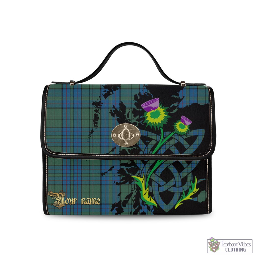 Tartan Vibes Clothing Lockhart Tartan Waterproof Canvas Bag with Scotland Map and Thistle Celtic Accents