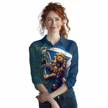 Lockhart Tartan Family Crest Women's Casual Shirt with Scottish Majestic Lion Female - Tartan Vibes Clothing