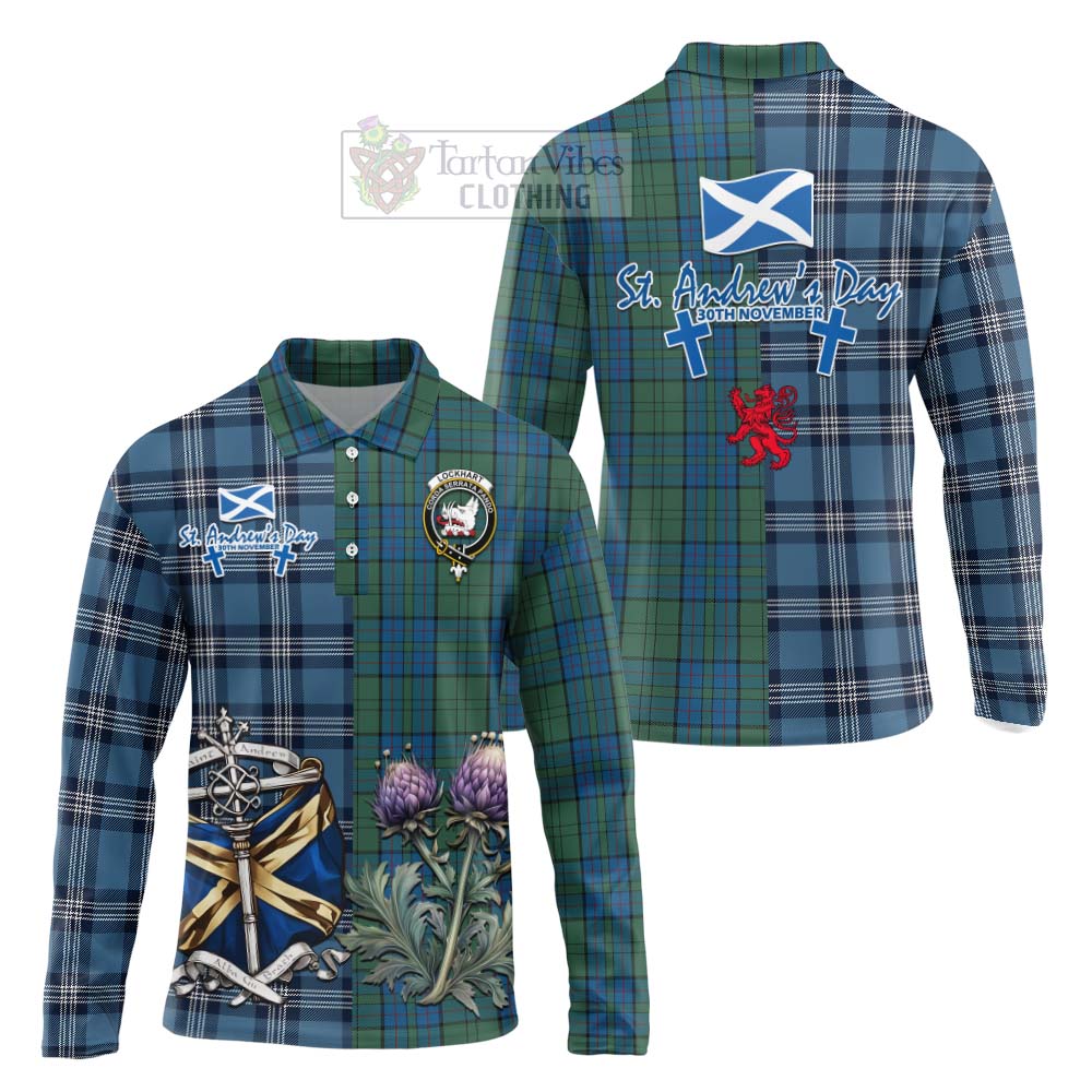 Lockhart Tartan Long Sleeve Polo Shirt Happy St. Andrew's Day Half Tartan Style Unisex - Tartan Vibes Clothing