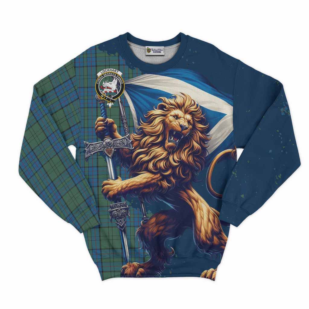 Lockhart Tartan Family Crest Sweatshirt with Scottish Majestic Lion Unisex - Tartan Vibes Clothing