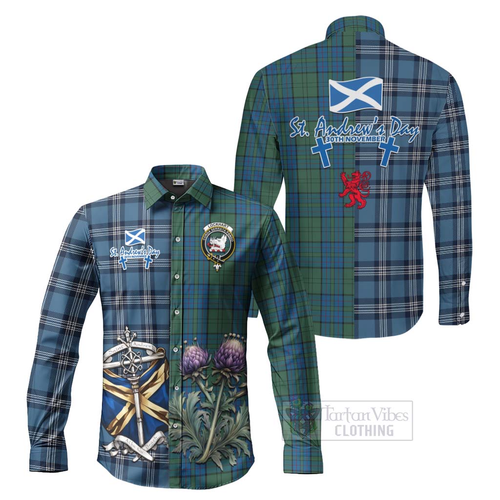 Lockhart Tartan Long Sleeve Button Shirt Happy St. Andrew's Day Half Tartan Style Men's Shirt S - Tartan Vibes Clothing