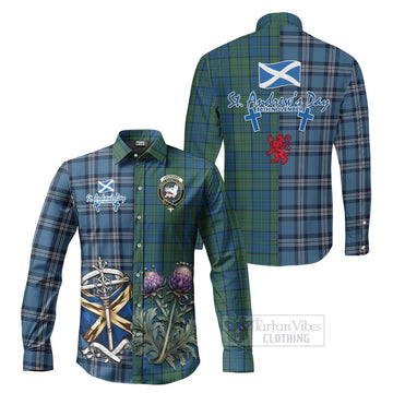 Lockhart Tartan Long Sleeve Button Shirt Happy St. Andrew's Day Half Tartan Style Men's Shirt S - Tartan Vibes Clothing