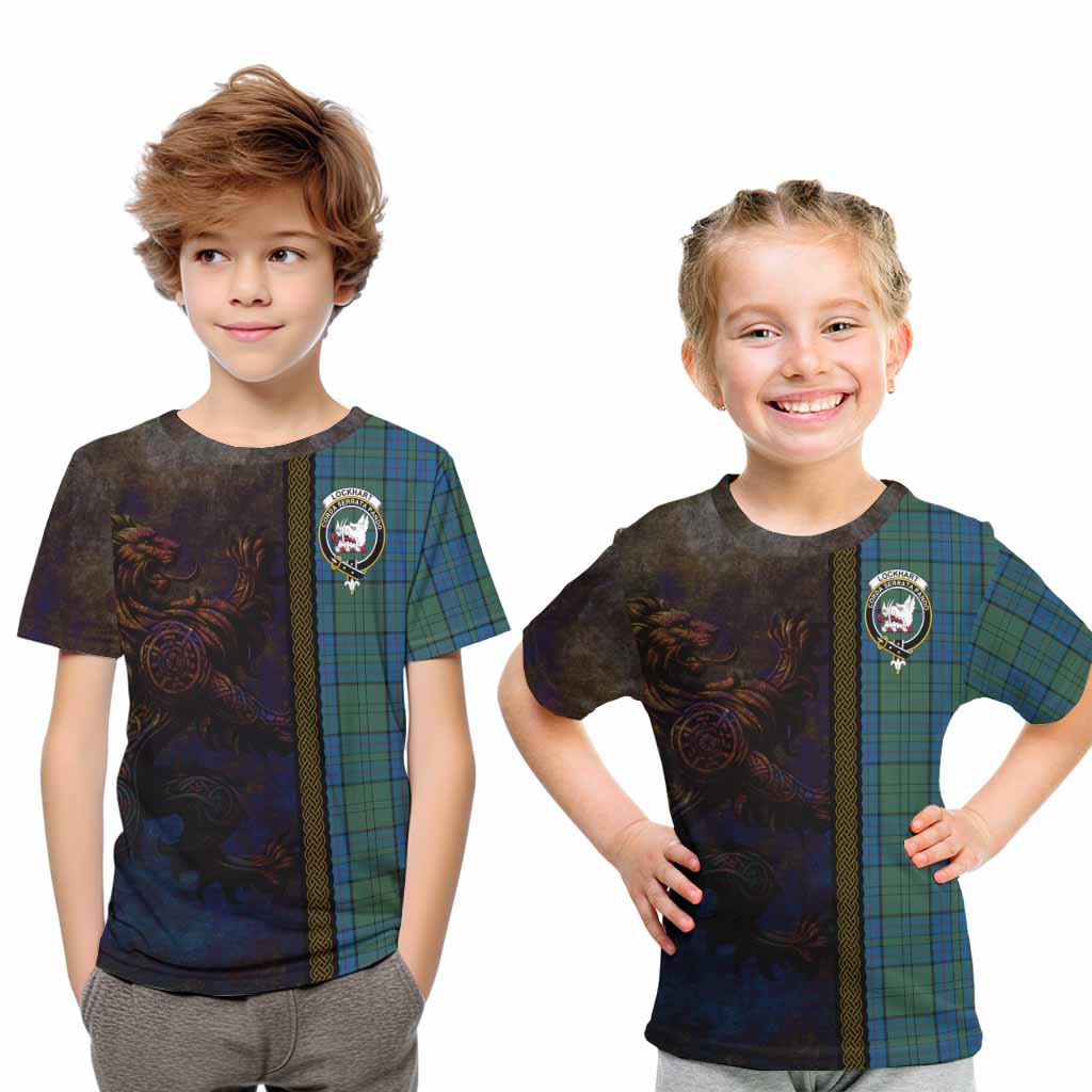 Lockhart Tartan Family Crest Kid T-Shirt Alba Gu Brath Be Brave Lion Ancient Style Youth XL Size14 - Tartan Vibes Clothing