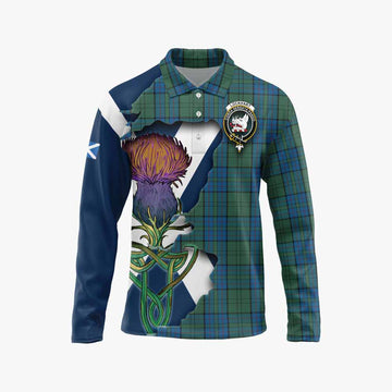 Tartan Vibes Clothing Lockhart Tartan Family Crest Long Sleeve Polo Shirt Scottish Thistle Celtic Inspired