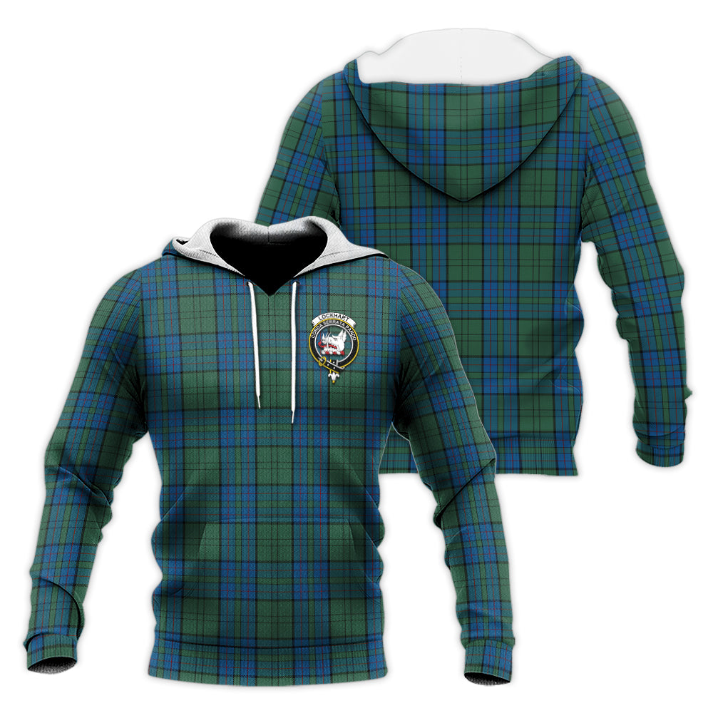 Lockhart Tartan Knitted Hoodie with Family Crest Unisex Knitted Pullover Hoodie - Tartan Vibes Clothing
