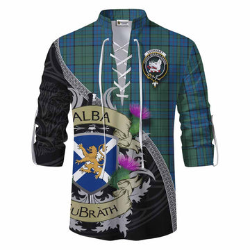 Lockhart Tartan Family Crest Ghillie Kilt Shirt Lion Rampant Royal Thistle Shield Celtic Inspired Men - Tartan Vibes Clothing