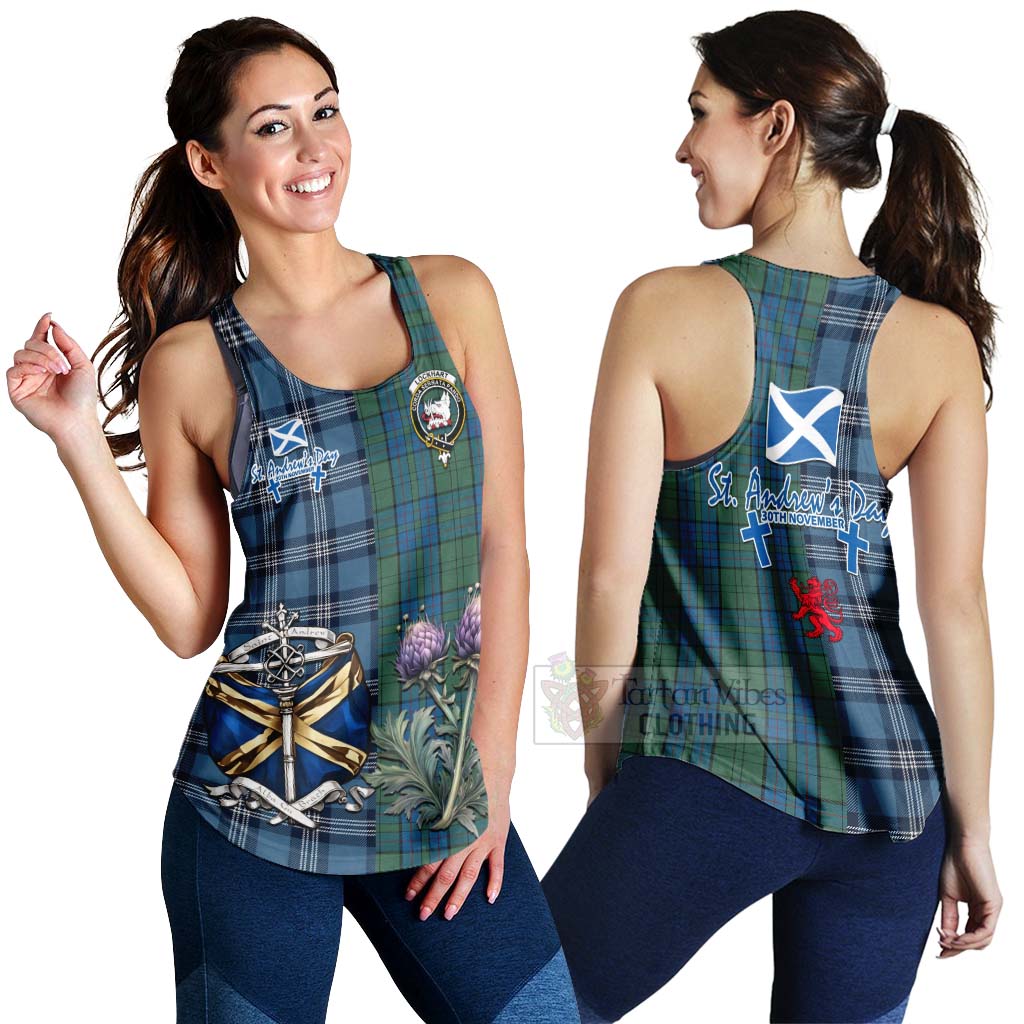 Lockhart Tartan Women's Racerback Tanks Happy St. Andrew's Day Half Tartan Style 4XL - Tartan Vibes Clothing