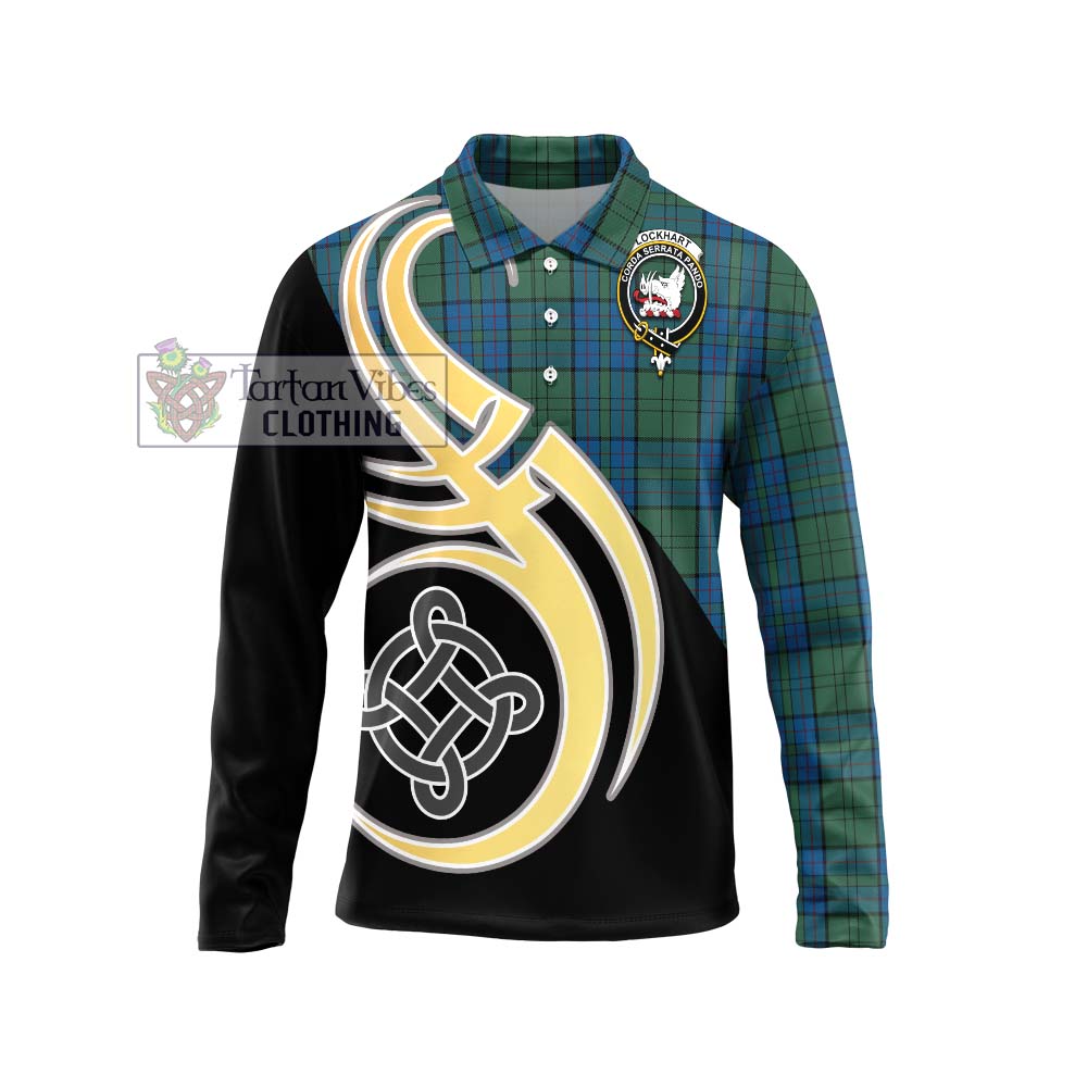 Lockhart Tartan Long Sleeve Polo Shirt with Family Crest and Celtic Symbol Style Unisex - Tartan Vibes Clothing