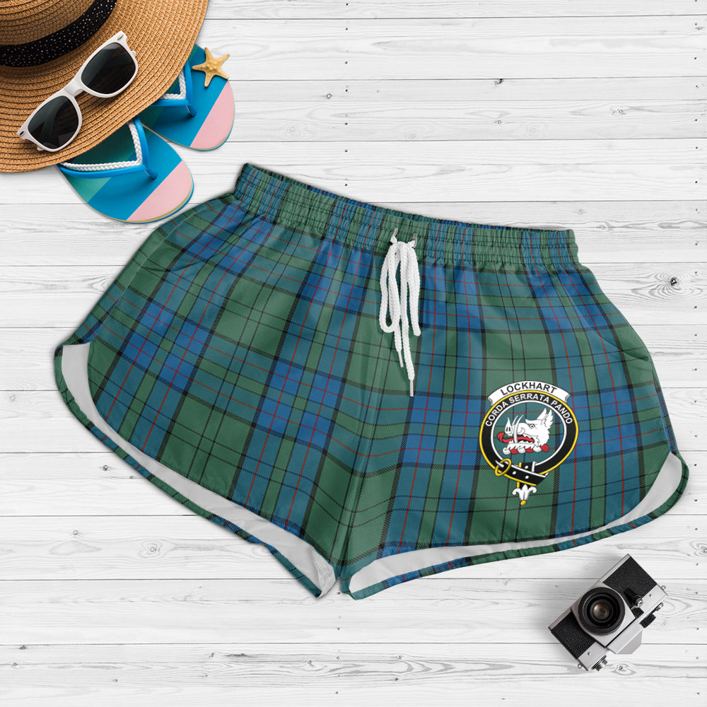 Lockhart Tartan Womens Shorts with Family Crest 4XL - Tartan Vibes Clothing