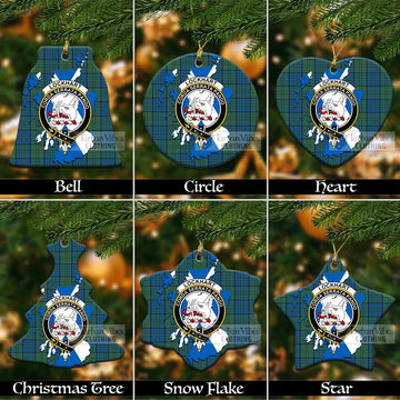 Lockhart Tartan Christmas Ceramic Ornaments with Family Crest and Scotland Map Ceramic - Tartan Vibes Clothing