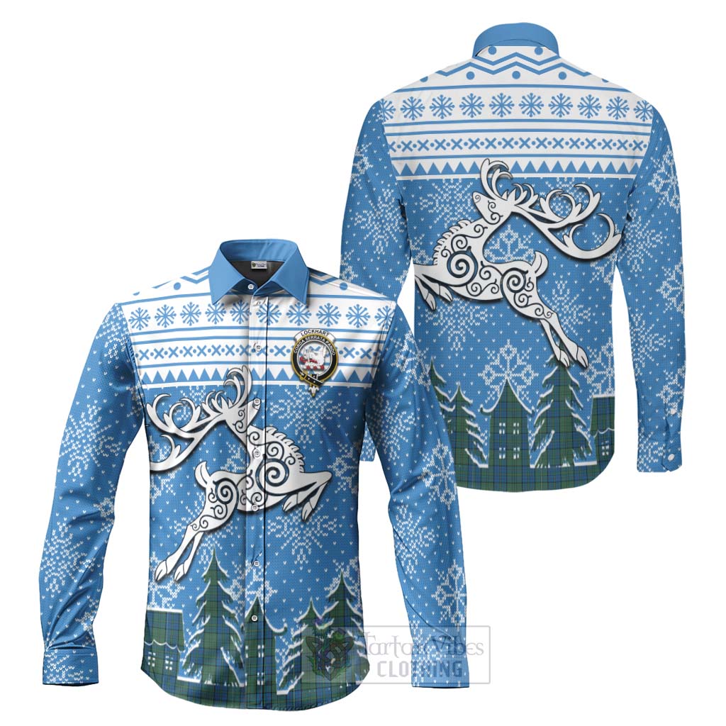 Lockhart Clan Christmas Long Sleeve Button Shirt Celtic Reindeer Style Men's Shirt S - Tartan Vibes Clothing