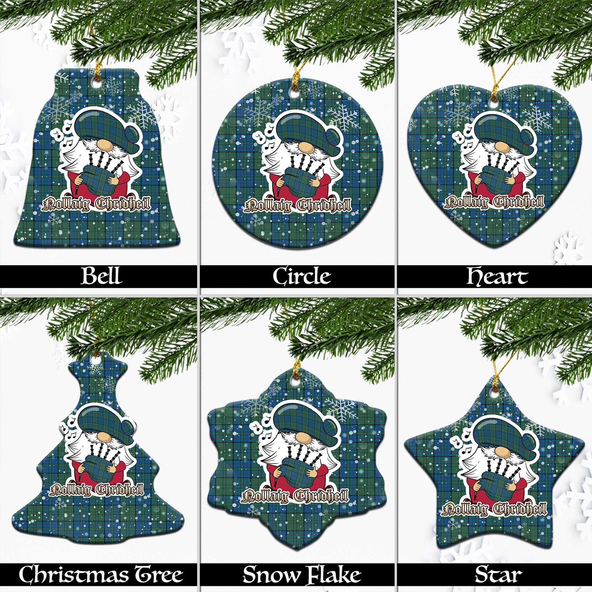 Lockhart Tartan Christmas Ceramic Ornaments with Scottish Gnome Playing Bagpipes Ceramic - Tartan Vibes Clothing