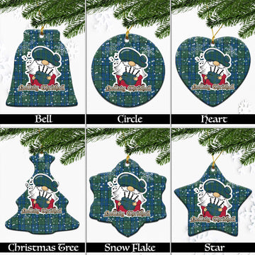 Lockhart Tartan Christmas Ceramic Ornaments with Scottish Gnome Playing Bagpipes Ceramic - Tartan Vibes Clothing