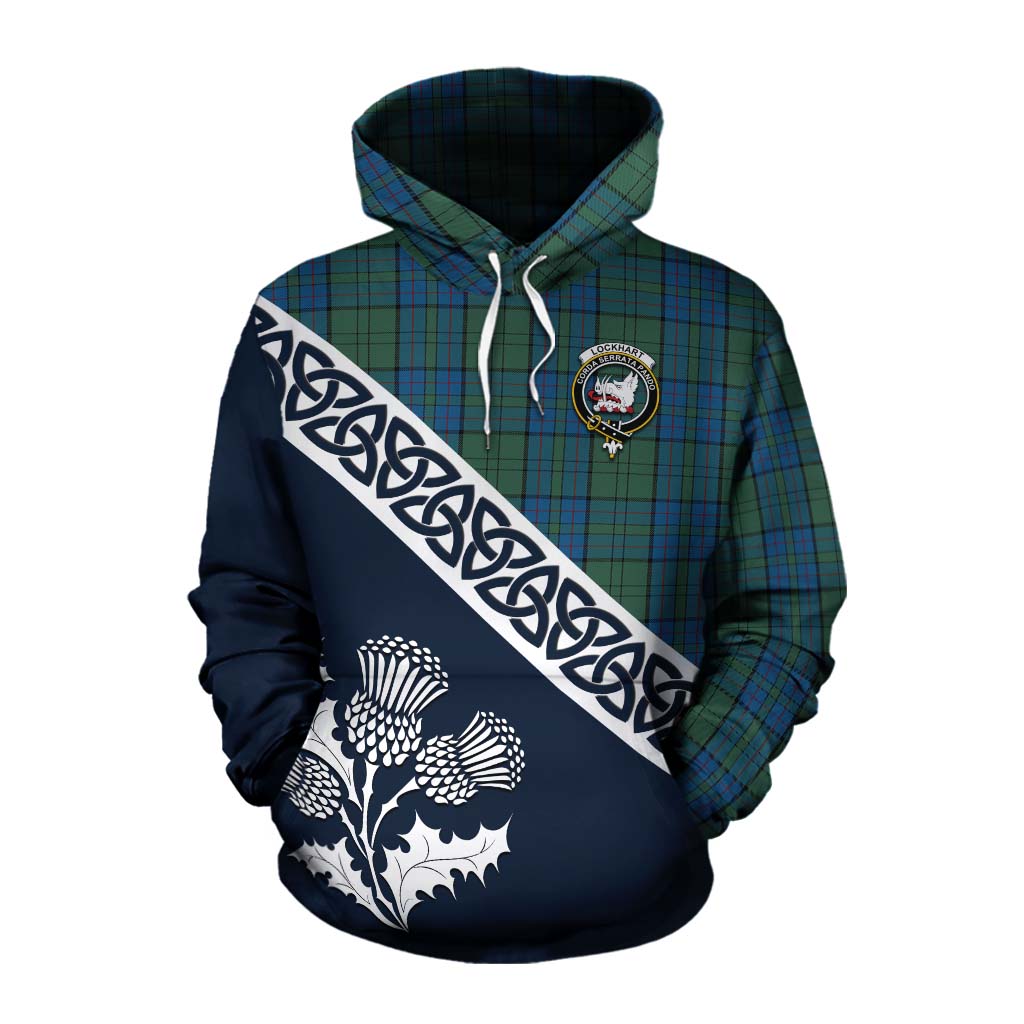 Lockhart Tartan Cotton Hoodie Featuring Thistle and Scotland Map Pullover Hoodie XS - Tartan Vibes Clothing