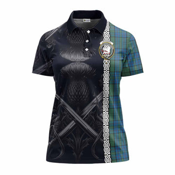 Lockhart Tartan Women's Polo Shirt with Family Crest Cross Sword Thistle Celtic Vibes Women - Tartan Vibes Clothing