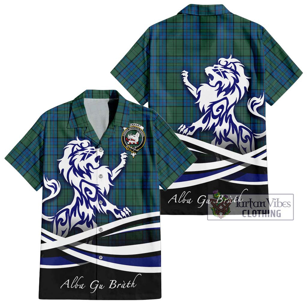 Lockhart Tartan Hawaiian Shirt with Alba Gu Brath Regal Lion Emblem Kid - Tartan Vibes Clothing