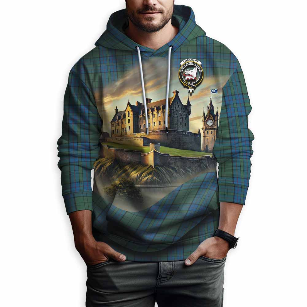 Lockhart Tartan Family Crest Hoodie with Scottish Ancient Castle Style Pullover Hoodie - Tartan Vibes Clothing