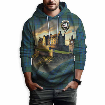 Lockhart Tartan Family Crest Hoodie with Scottish Ancient Castle Style Pullover Hoodie - Tartan Vibes Clothing