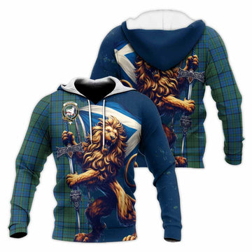 Lockhart Tartan Family Crest Knitted Hoodie with Scottish Majestic Lion Unisex Knitted Pullover Hoodie - Tartan Vibes Clothing