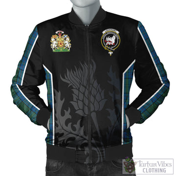 Tartan Vibes Clothing Lockhart Tartan Bomber Jacket with Family Crest and Scottish Thistle Vibes Sport Style