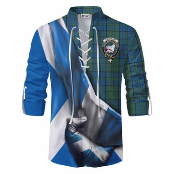 Lockhart Tartan Ghillie Kilt Shirt with Family Crest Scotland Patriotic Style Men - Tartan Vibes Clothing