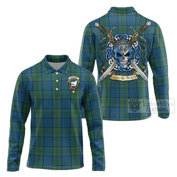 Lockhart Tartan Long Sleeve Polo Shirt with Family Crest Celtic Skull Style Unisex - Tartan Vibes Clothing