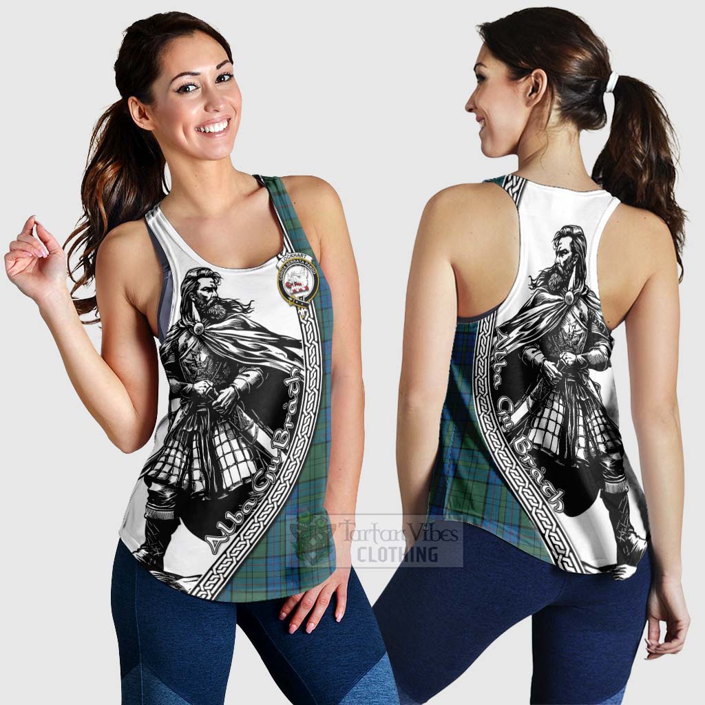 Lockhart Tartan Clan Crest Women's Racerback Tanks with Highlander Warrior Celtic Style 4XL - Tartan Vibes Clothing