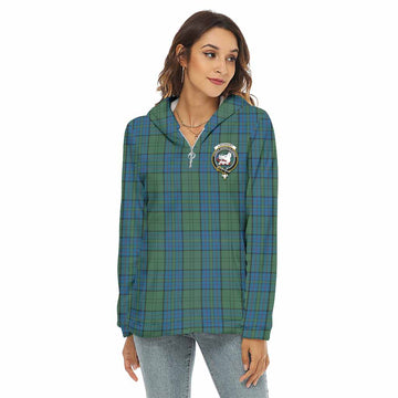 Lockhart Tartan Women's Borg Fleece Hoodie with Half Zip with Family Crest Female - Tartan Vibes Clothing