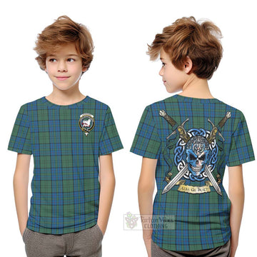 Lockhart Tartan Kid T-Shirt with Family Crest Celtic Skull Style Youth XL Size14 - Tartan Vibes Clothing