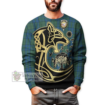 Lockhart Tartan Sweatshirt with Family Crest Celtic Wolf Style Unisex - Tartan Vibes Clothing