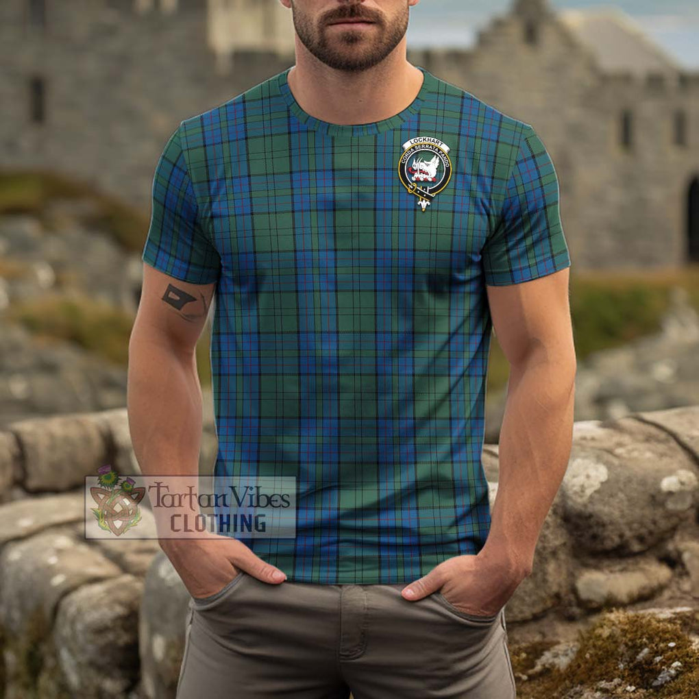 Lockhart Tartan Cotton T-Shirt with Family Crest Men's Shirt - Tartanvibesclothing Shop