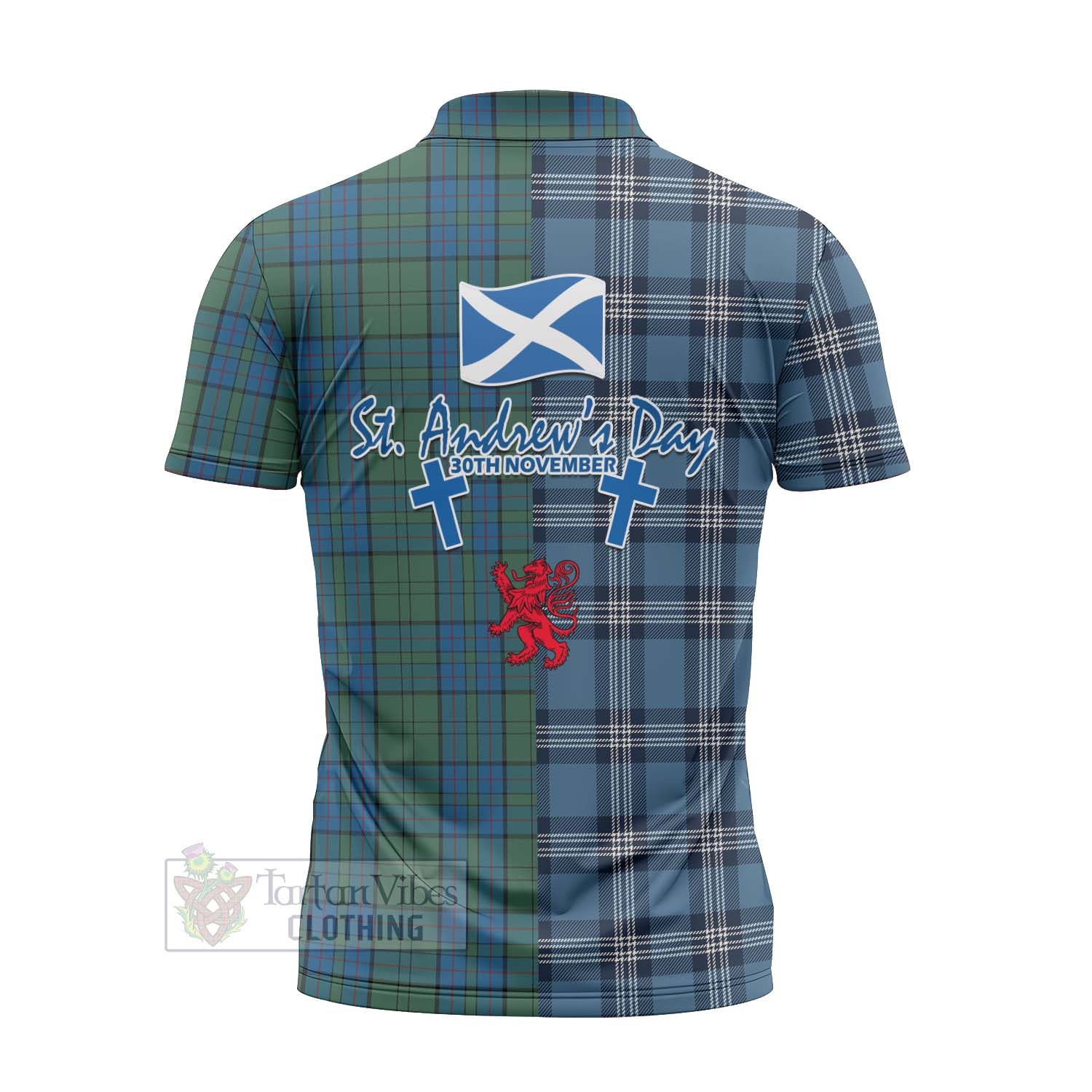 Lockhart Tartan Zipper Polo Shirt Happy St. Andrew's Day Half Tartan Style - Tartan Vibes Clothing
