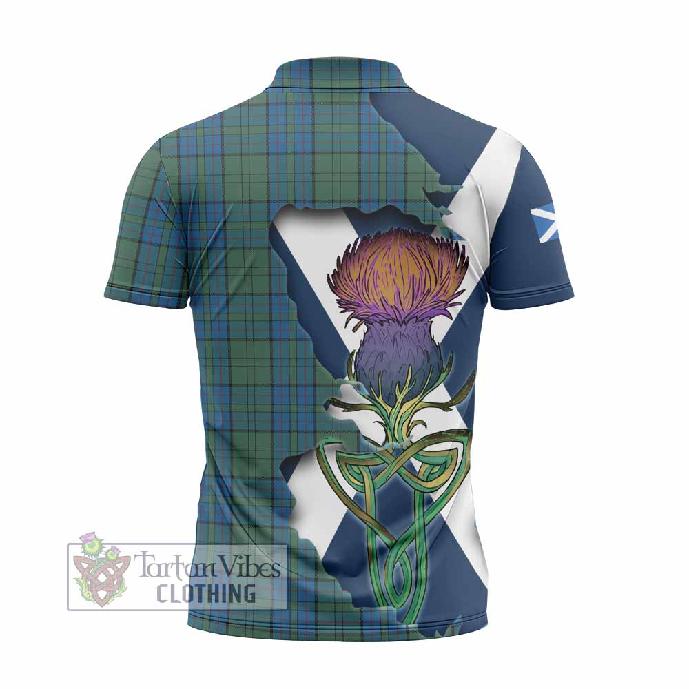 Lockhart Tartan Family Crest Zipper Polo Shirt Scottish Thistle Celtic Inspired - Tartan Vibes Clothing