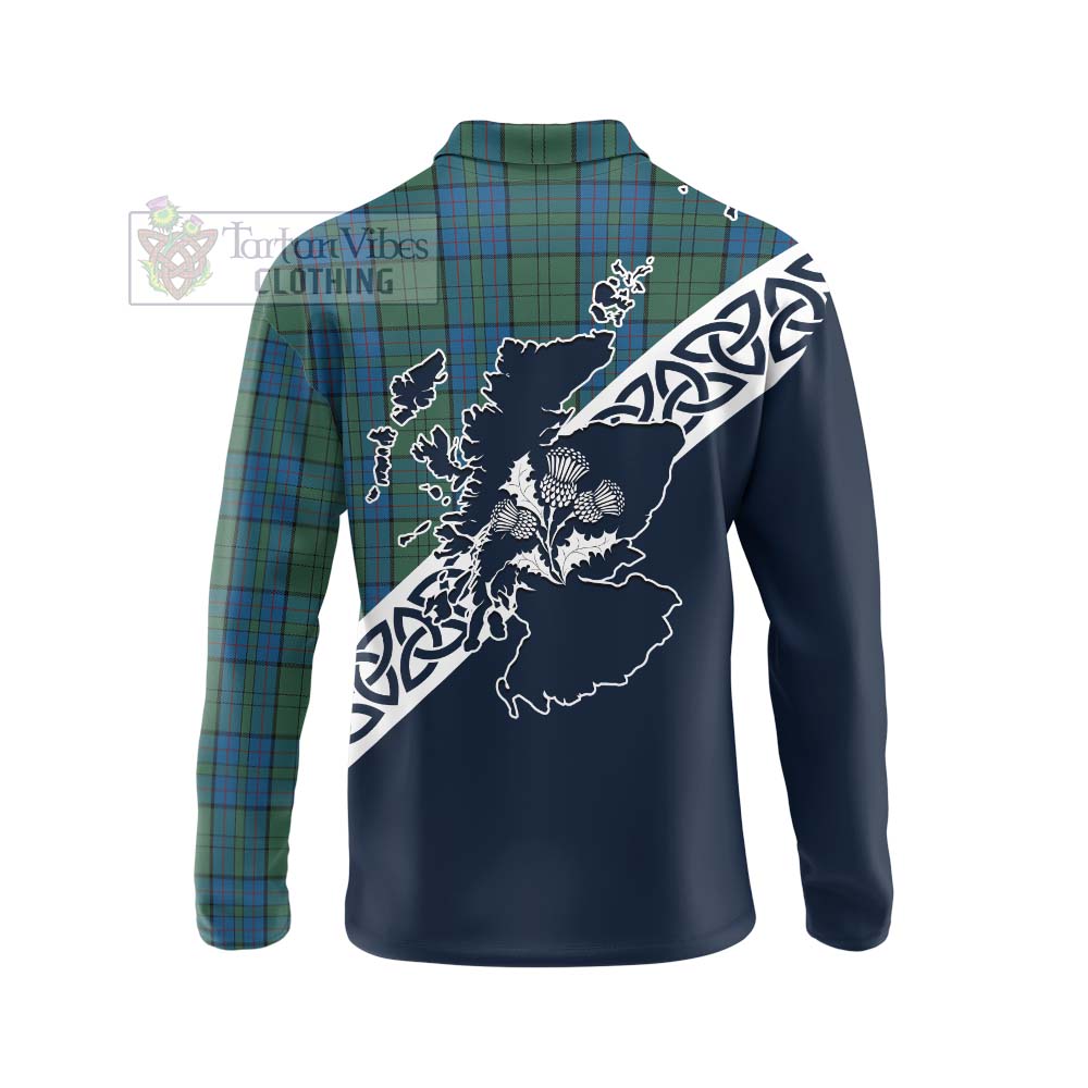 Lockhart Tartan Long Sleeve Polo Shirt Featuring Thistle and Scotland Map - Tartan Vibes Clothing