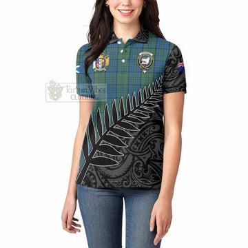 Tartan Vibes Clothing Lockhart Crest Tartan Women's Polo Shirt with New Zealand Silver Fern Half Style