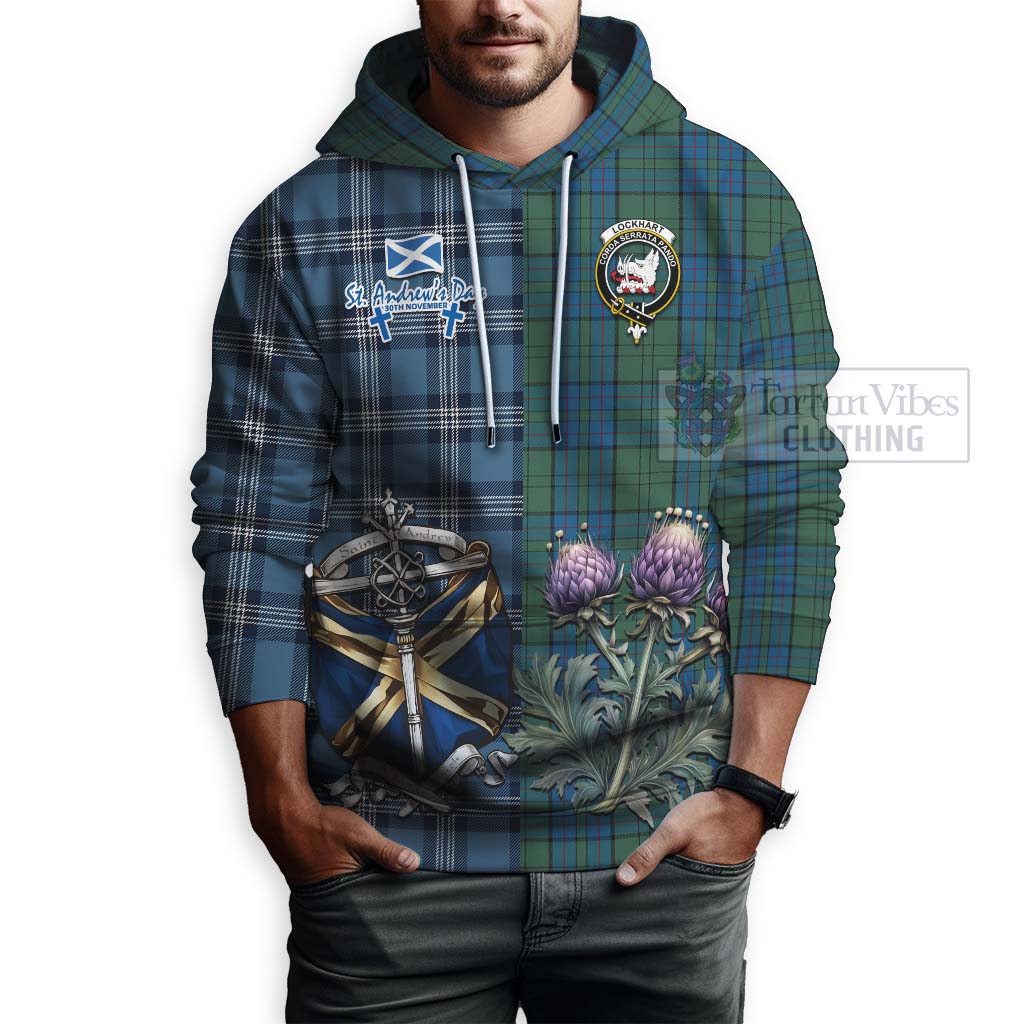 Lockhart Tartan Hoodie Happy St. Andrew's Day Half Tartan Style - Tartan Vibes Clothing