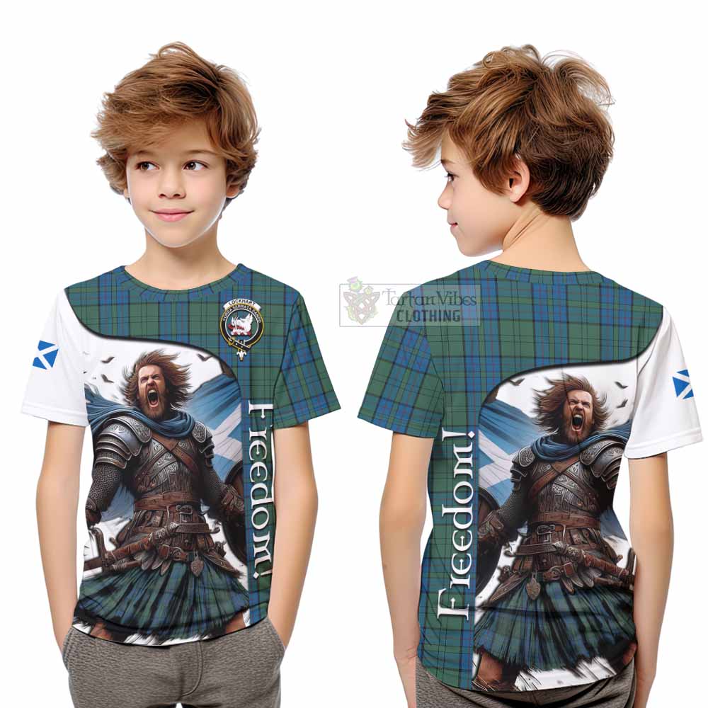 Tartan Vibes Clothing Lockhart Crest Tartan Kid T-Shirt Inspired by the Freedom of Scottish Warrior