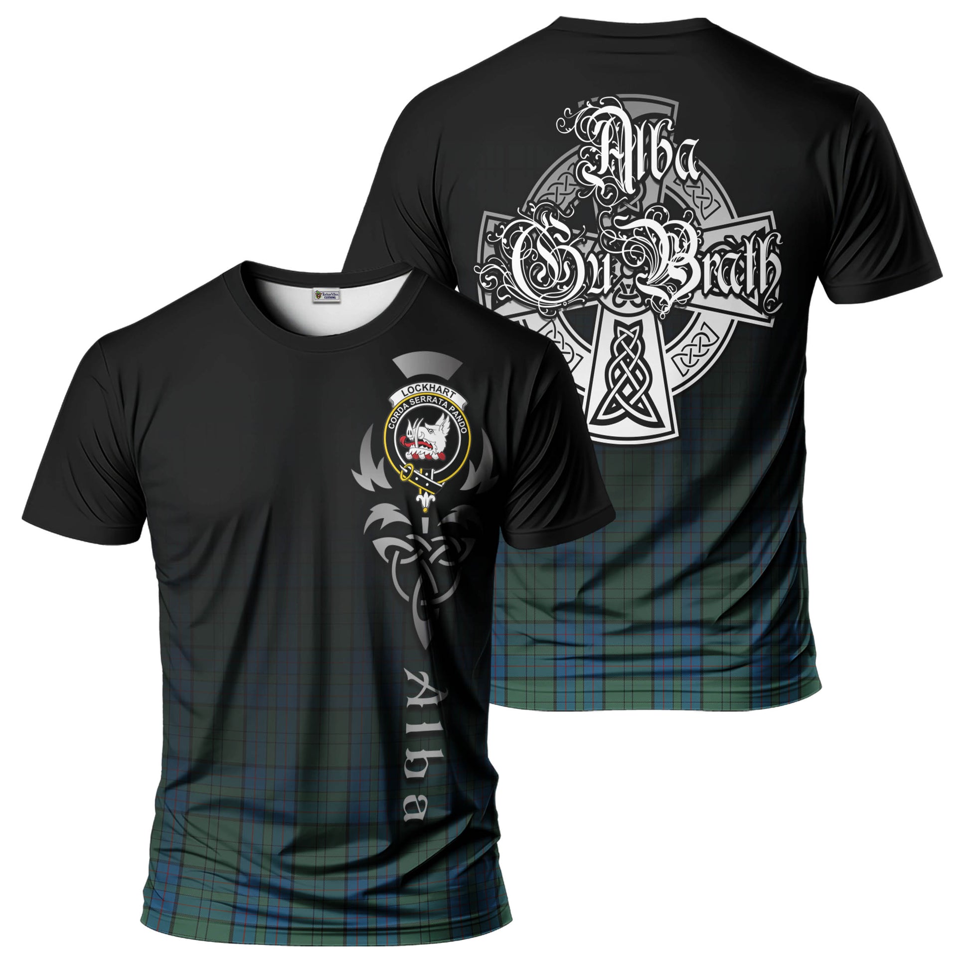 Tartan Vibes Clothing Lockhart Tartan T-Shirt Featuring Alba Gu Brath Family Crest Celtic Inspired