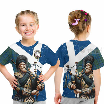 Lockhart Tartan Kid T-Shirt with Family Crest Scottish Bagpiper Vibes - Tartan Vibes Clothing