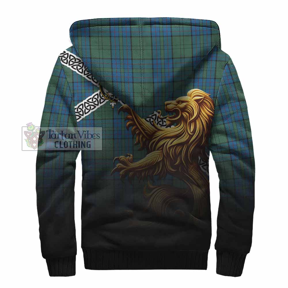 Lockhart Crest Tartan Sherpa Hoodie with Golden Lion Emblem Celtic Style - Tartan Vibes Clothing