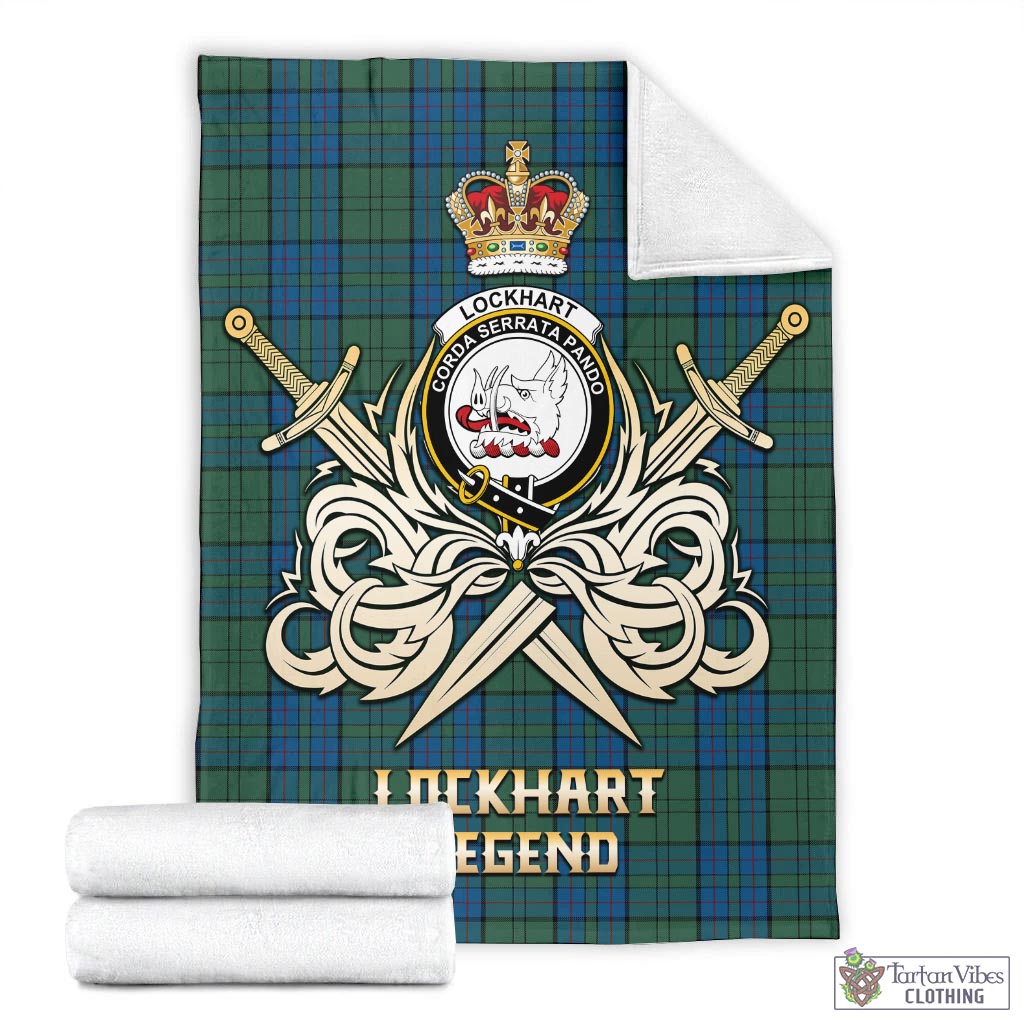 Lockhart Tartan Blanket with Clan Crest and the Golden Sword of Courageous Legacy - Tartan Vibes Clothing