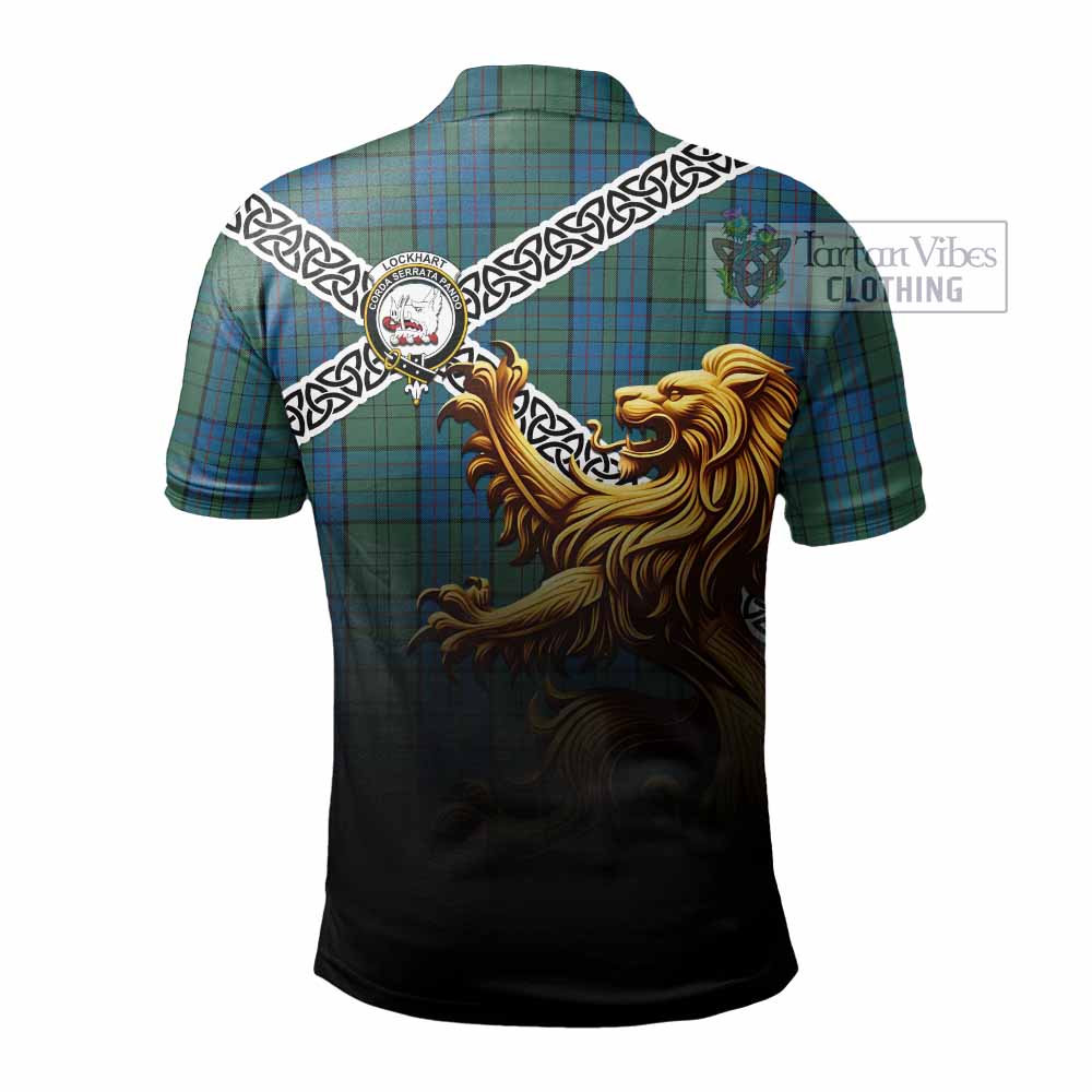 Lockhart Crest Tartan Polo Shirt with Golden Lion Emblem Celtic Style - Tartan Vibes Clothing