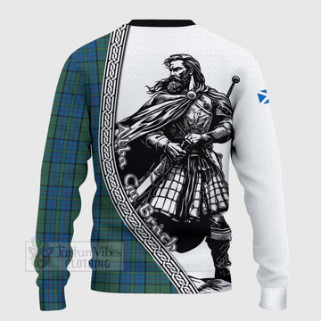 Lockhart Tartan Clan Crest Knitted Sweater with Highlander Warrior Celtic Style - Tartan Vibes Clothing
