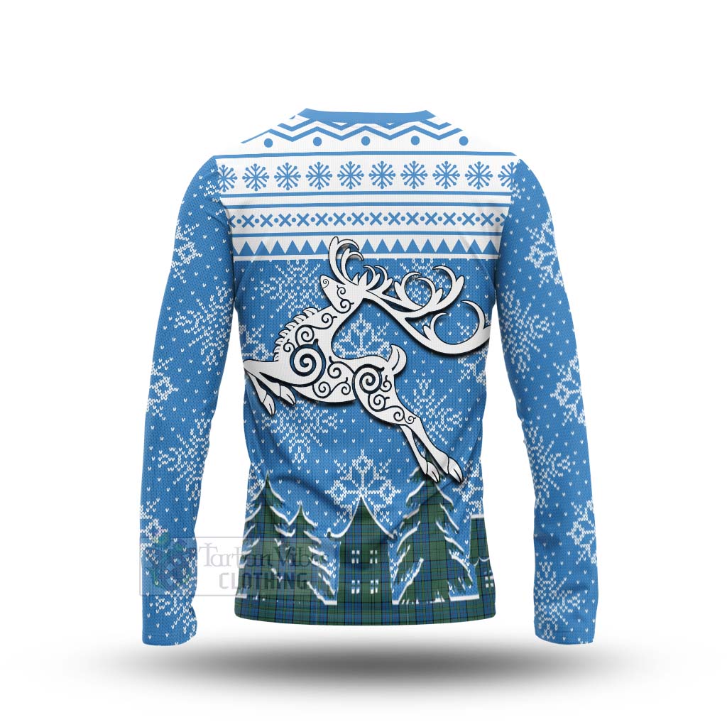 Lockhart Clan Christmas Long Sleeve T-Shirt Celtic Reindeer Style - Tartan Vibes Clothing