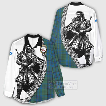 Lockhart Tartan Clan Crest Women's Casual Shirt with Highlander Warrior Celtic Style - Tartan Vibes Clothing