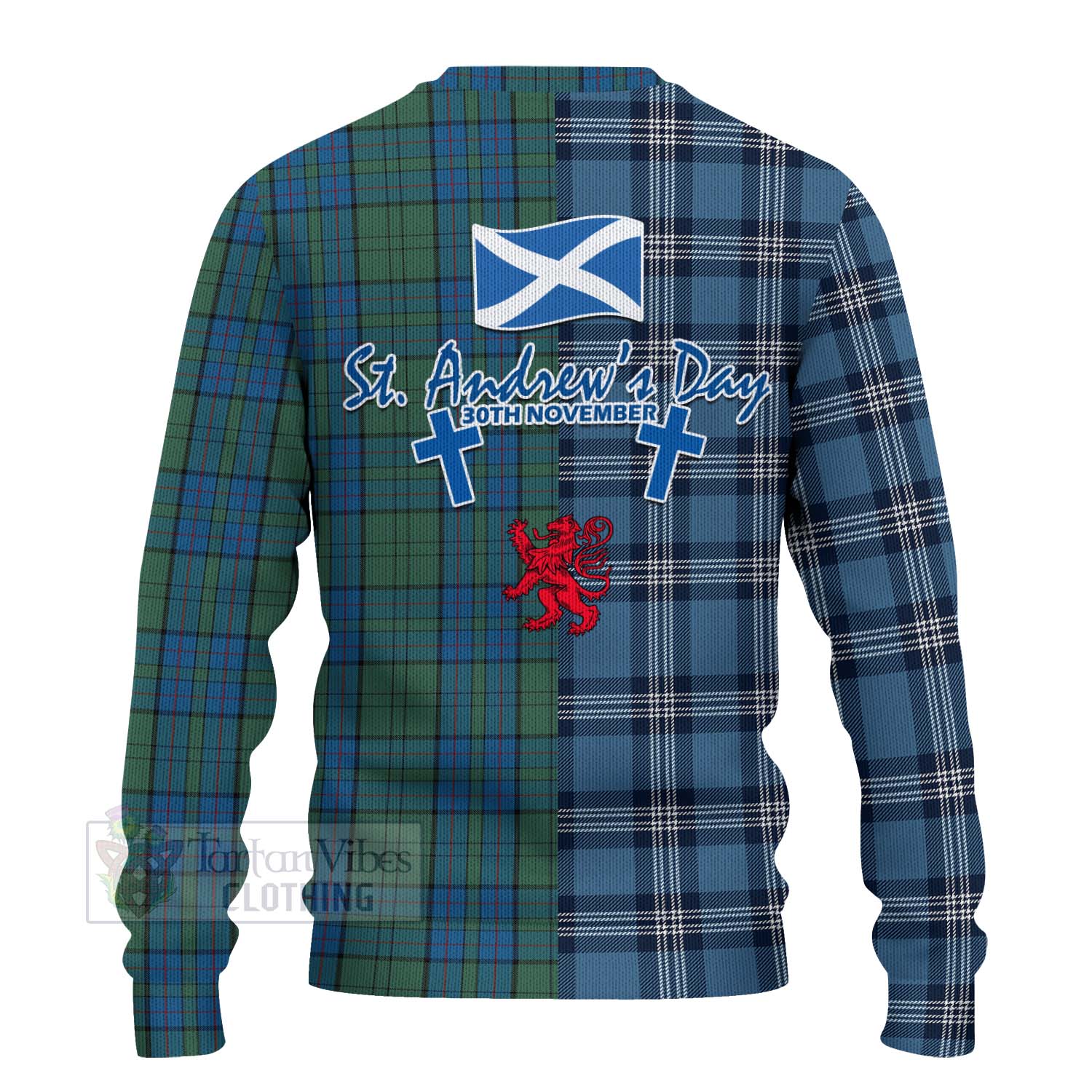 Lockhart Tartan Knitted Sweater Happy St. Andrew's Day Half Tartan Style - Tartan Vibes Clothing